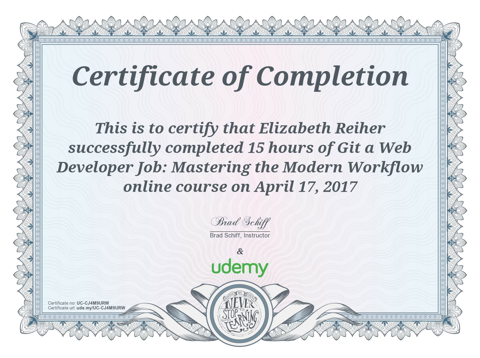 Git A Web Developer Job Udemy Course Certificate of Completion